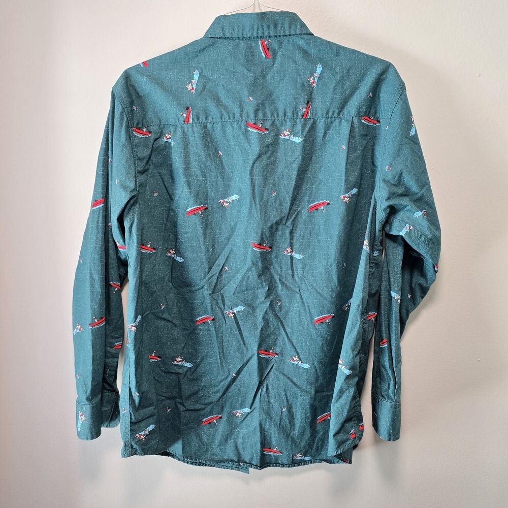 Haggar Mens Large Button Up Shirt Santa Water Skiing Holiday Novelty L Christmas - Picture 2 of 9